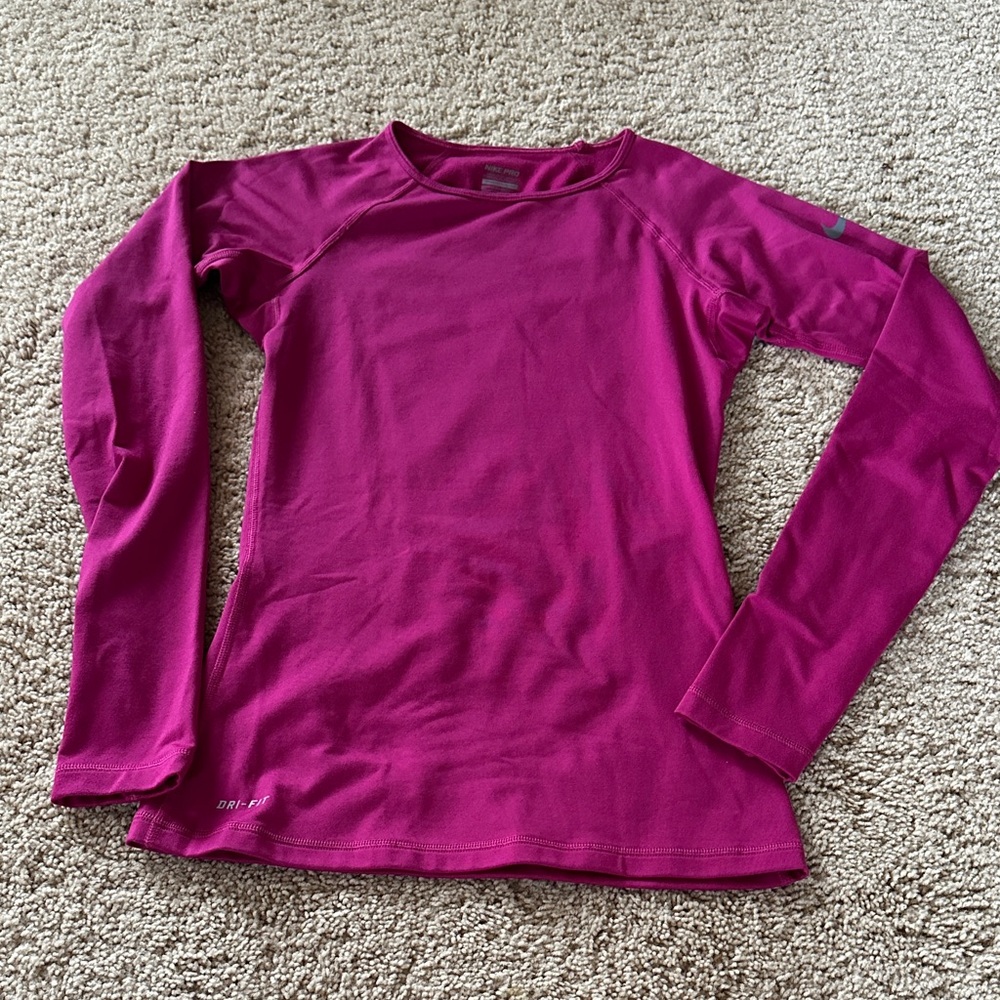 Nike Fuchsia fitted dri fit Long Sleeve cold gear Top XS